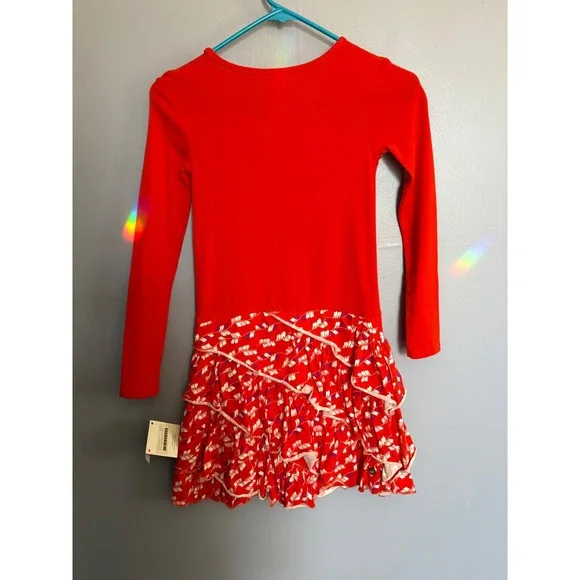 Tea Collection Girls Arrow Feather Ruffle Long Sleeve Tiered Red Dress Sz 8 NWT - Picture 4 of 5